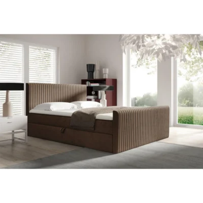 Fun Möbel Boxspringbett ADRIEN in Braun, Liegefläche 120x200 cm – mit Bettkasten, Bonellfederkern